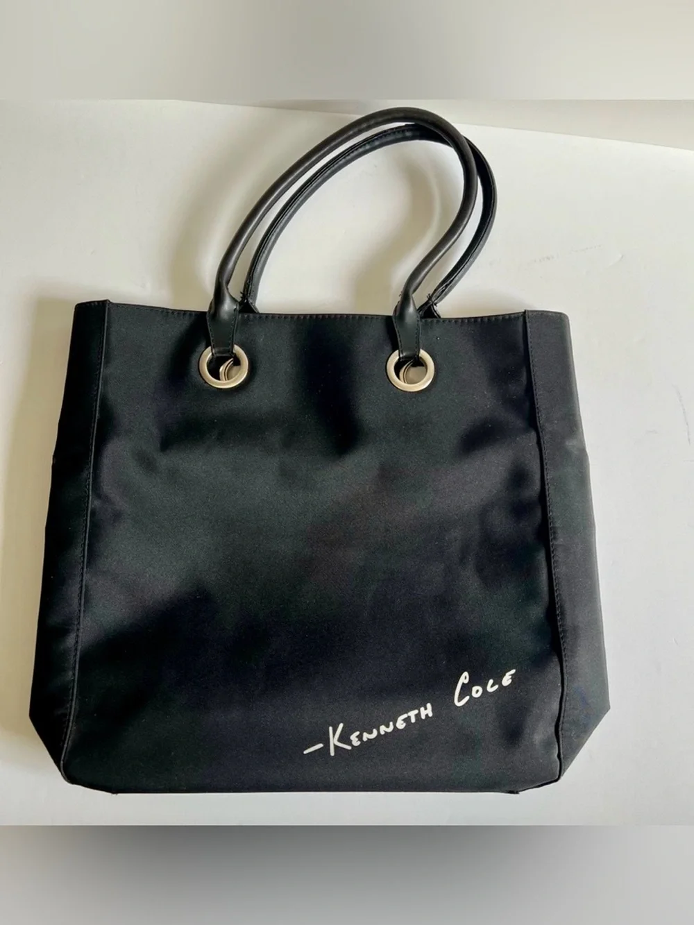 Kenneth Cole Black Nylon Tote with Signature Script, EUC,  12” H x 12”W